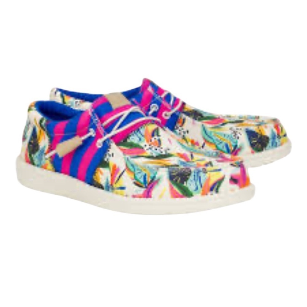 Hey Dude Pink Multi Tri Mix Floral Wally Shoes Slip-on